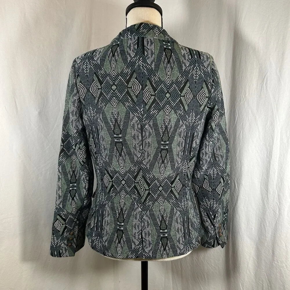 Acoté Anthropologie French Fabric Jacquard Blue Green Artsy Blazer Size 1 - XS-S